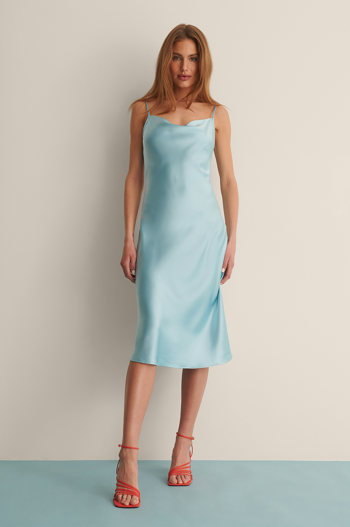 Satin Midi Dress Blue | na-kd.com